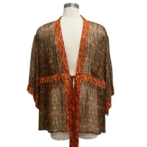 Coldwater Creek Silk Cover Up 2X Tie Open Front Sheer Tribal Neutral Shawl Boho - Picture 1 of 13