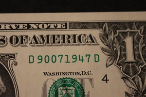 ONE DOLLAR FANCY BIRTHDAY/ANNIVERSARY NOTE [SEPT 7, 1947]  SN # D 90071947 D - Picture 1 of 3