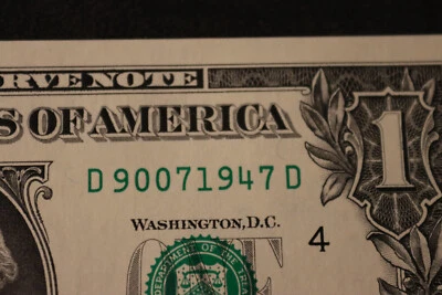 ONE DOLLAR FANCY BIRTHDAY/ANNIVERSARY NOTE [SEPT 7, 1947]  SN # D 90071947 D - Image 1 of 3
