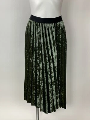 Max Studio Verde Oliva Terciopelo Acordeón Plisado Midi Falda Mediana M Preciosa Foto 1 de 4