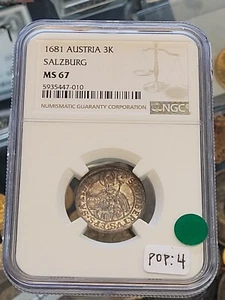 1681 Austria 3 Kreuzer Salzburg graded MS67 by NGC - Picture 1 of 4