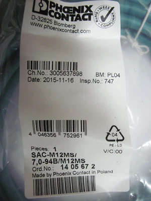 SAC-M12MS/7,0-94B/M12MS  PHOENIX CONTACT  CABLE ASSEMBLY - Image 1 of 2