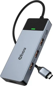 Qhou Hub USB C Doppelmonitor, 5-in-1-Adapter USB C 4K@30Hz HDMI 3*Port USB 100W - Afbeelding 1 van 7