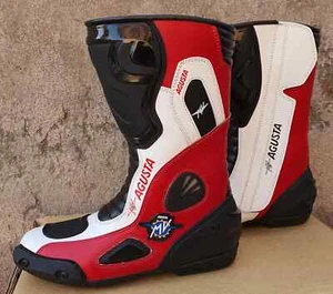 MV AGUSTA Racing Motorbike Leather Boots MOTOGP Motorcycle Leather Riding Boots - Picture 1 of 2