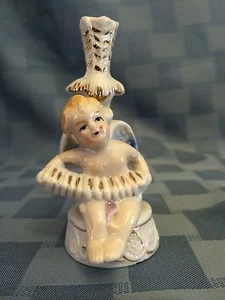 Antique Porcelain Angel Figurine Playing An Accordion Made In Japan CandleHolder - Picture 1 of 7