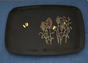 Vintage MCM Couroc Tray • Wheat & Butterflies • 12.5” x 9.5” Rectangular - Picture 1 of 5