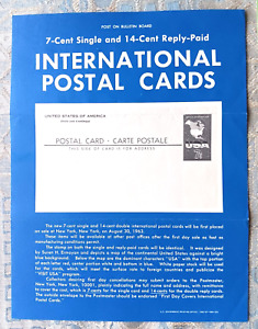 1963 INTERNATIONAL POSTAL CARD 7c  FOLDED POST OFFICE BULLETIN 9"X11"