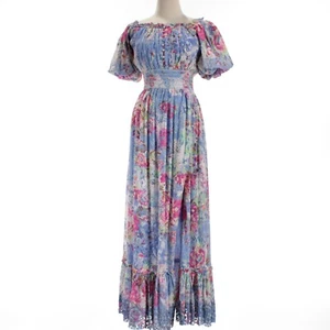 Hemant & Nandita NWT Mila Off the Shoulder Floral Maxi Dress Size XS Blue/Multi - Picture 1 of 10