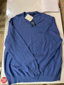 NEW Lands End Sweater Mens L. Light Blue Cotton Cashmere Blend V Neck - Picture 1 of 8