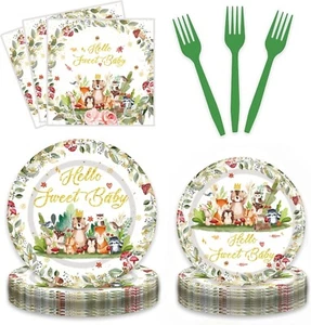 Hello Sweet Baby Shower Disposable Tableware Set (Plates, Napkins, Forks) - Picture 1 of 4