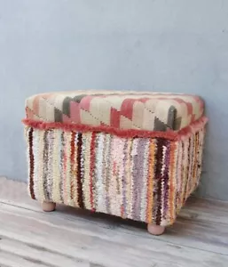 Pastel Kilim Ottoman, Bohemian Pouf, Kilim Pouf - Picture 1 of 10
