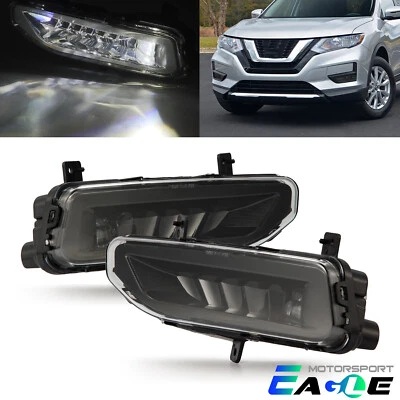 Fit 17-19 Nissan Rogue Sentra Versa Note Clear Lens Bumper LED Black Fog Lights - Image 1 of 4
