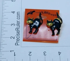 Pendientes de Colección Sin Firmar Tono Dorado Esmalte Perforado Halloween Gatos Negros - Imagen 1 de 3