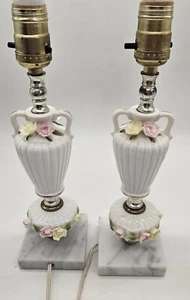 Set of 2 Vintage Victorian Capodimonte Boudoir Bedside Table Lamps 12.75" - Picture 1 of 16