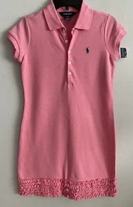 Polo Ralph Lauren abito manica corta rosa orlo increspato bambina taglia M/8-10/nuovo con etichette - Foto 1 di 2