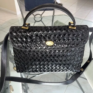 Bally Handbag Black Patent Weave Kelly VERY Rare from the Sixties Shld Strap - Picture 1 of 13