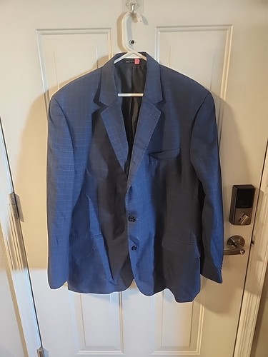 Michael Kors Uomo Tg 44L Blu Plaid Sportivo Cappotto Tuta Giacca Blazer Due Bottoni