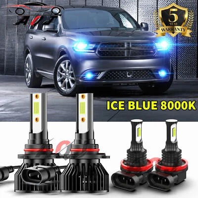 For 2014-2015 Dodge Durango 4PC 8000K blue LED Headlight Bulbs+Fog Lights Kit - Imagem 1 de 4