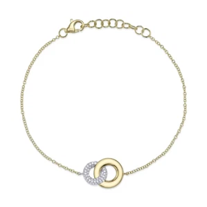 14K Gold Diamond Circle Charm Bracelet Two Tone Knot 0.12CT Natural Pave Set - Picture 1 of 3