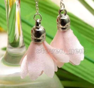 SALE Beautiful 20*30mm Light Pink Silk Flower Tassel Dangle 3.5'' Earring-ear597 - Picture 1 of 5
