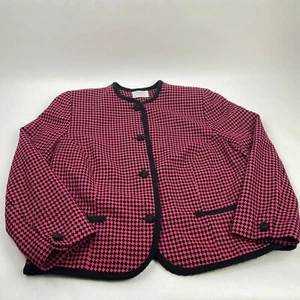 Vintage Pendleton Pure Virgin Wool Pink Black Houndstooth Jacket 16W 16 - Picture 1 of 11