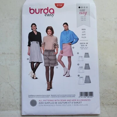 Burda 6154 Skirt Jersey Knit A-Line Sport Super Easy Misses 8 - 18 UNCUT - Image 1 of 4