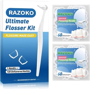 Selecciones de hilo dental, kit de hilo dental limpio con 1 mango y 120 recargas adicionales - Imagen 1 de 8