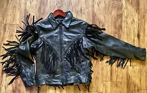 Vintage Leder Motorradjacke Fransen WILSON Open Road Biker schwarz Damen S - Bild 1 von 12