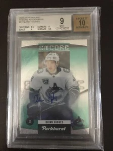 2020-21 Parkhurst QUINN HUGHES Encore Auto #E-1 BGS 9 Auto 10 - Picture 1 of 2