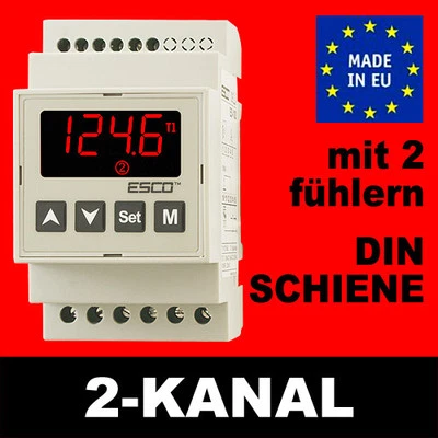 ESCO Regulador de temperatura de dos canales 2 entradas de medición 2 salidas de control en carril DIN 150°C