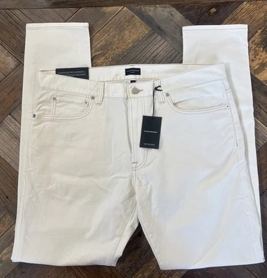 Pantalones de mezclilla Club Monaco para hombre 36x32 súper ajustados cremallera frontal elástico crema $129 Foto 1 de 4