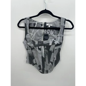 Miaou Womens Cotton Gray Artsy Graphic Corset Tank Top Size S Grunge Streetwear - Picture 1 of 7