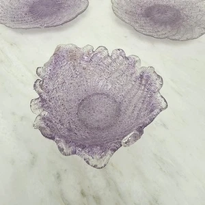 Vtg Purple Fratelli Toso Murano Overshot Art Glass Scalloped Leaf Bowl/ 2 Plates - Picture 1 of 24