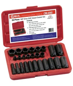 Genius Tools 26 Piece 3/8" Dr. SAE Impact Socket Set (CR-Mo) - CM-326S - Picture 1 of 1