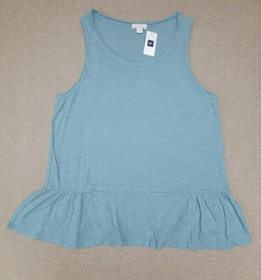 全新带标签 ~ GAP ~ Peplum 背心上衣女式中号绿色轻便弹力 — 第 1/4 张图片