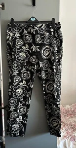George Size 14 Black White Floral Trousers Tapered Holiday W40 L27 New - Picture 1 of 14