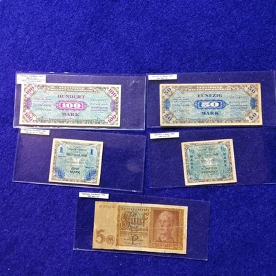 WW2 German (4) 1944,,,( 1 ) 1942 Allied Occupation Currency Lot WW2  - Image 1 of 4