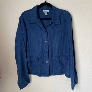 Vintage Jones New York Sport Shirt Shacket 100% Leinen L Blau Coastal Boho Landhaus - Bild 1 von 8