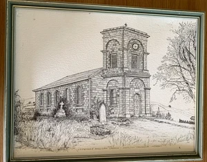 A. H. Holiday St Peter's ANGLICAN Hamilton Tas Metal Framed Print 18-B/W Sketch - Bild 1 von 1