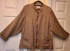FLAX By JEANNE ENGELHART 100% Linen Zip Jacket Pockets  L Perfect Color for Fall - Picture 1 of 10