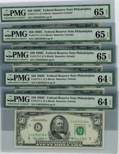 Fr. 2117C $50 1969C Federal Reserve Note 5 Consecutive #DC-2570 64-65EPQ PMG - Picture 1 of 3