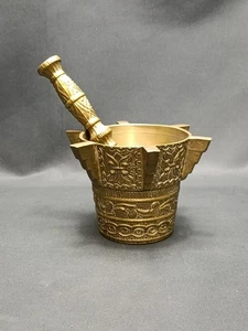 Antiker massiver Messing Mörser und Stößel marokkanische Bronze mit Gravur 19. Jahrhundert - Bild 1 von 21