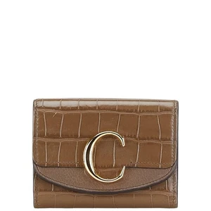 Cartera Chloe Croco usada triple pliegue en relieve de cuero marrón para muje... - Imagen 1 de 10