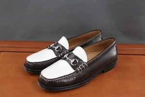 G.H. Bass Weejuns Lincoln Bit Shoes Mens 9.5 Brown White Leather Slip On Loafer - Picture 1 of 11