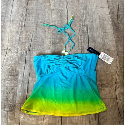 Новый с Ярлыками Ralph Lauren женщин плавать танкини верхний M синий зеленый омбр с бретелью через шею - Изображение 1 из 4