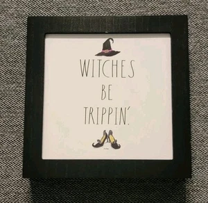 RAE DUNN WITCH’S BE TRIPPIN HALLOWEEN DECOR WOODEN SIGN DECOR 9x9x2 NEW - Picture 1 of 11