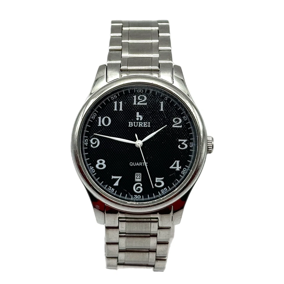 BUREI Reloj Hombre Cuarzo Esfera Negra Fecha 30 m Acero Inoxidable Pulsera Números Arábigos Foto 1 de 4