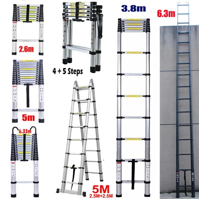 Teleskopleiter Leiter Ausziehbar Klappleiter Stabiler Haken Aluminiumleite 4-6M - Bild 1 von 4