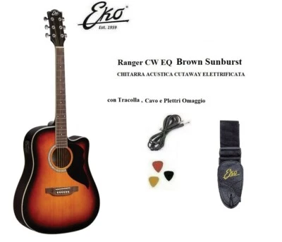 EKO RANGER CW EQ BROWN SUNBURST CHITARRA ACUSTICA ELETTRIFICATA +TRACOLLA e CAVO - Immagine 1 di 4