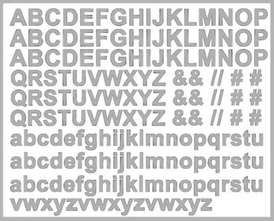 174 Buchstaben SILBER-GRAU METALLIC Aufkleber Klebebuchstaben verschied. Größen - Bild 1 von 2